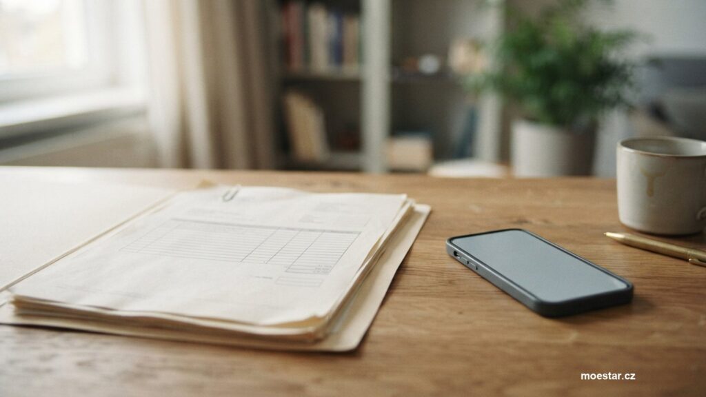 Neuhrazená faktura a telefon na stole