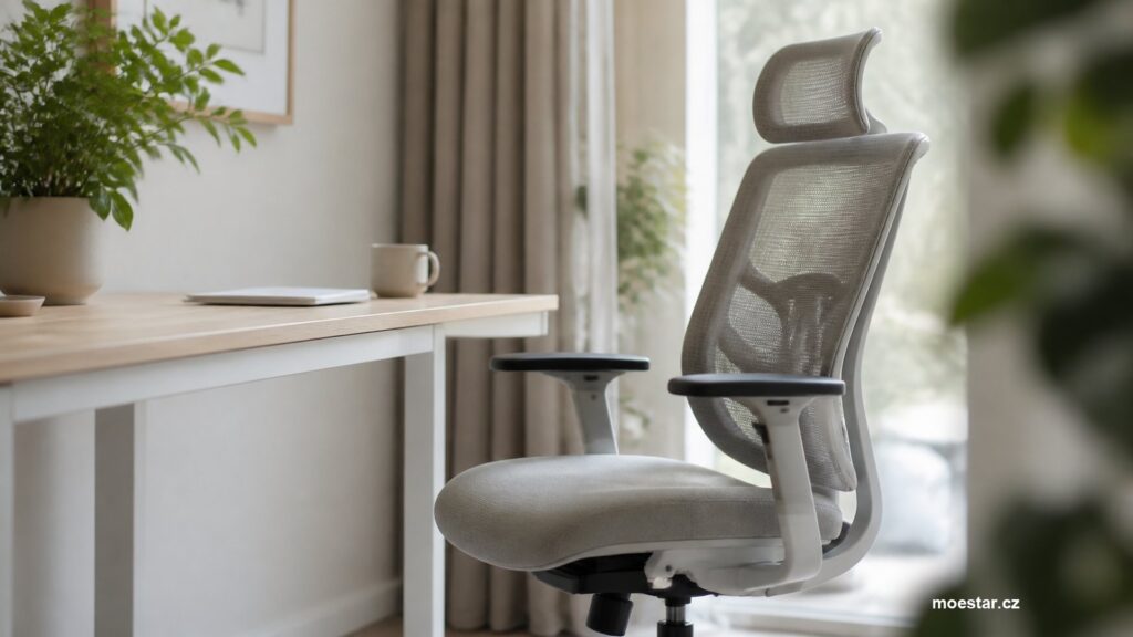 Ergonomická židle u stolu v prosvětlené místnosti